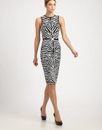 Allover zebra stripes lend this close-fitting sheath an exotic edge.Jewel necklineSleevelessSolid trim at neck and armholesIncluded leather belt with metal buckleBack ventConcealed back zipAbout 25 from natural waist98% viscose/2% elastaneDry cleanMade in ItalyModel shown is 5'11 (180cm) wearing US size 4. 