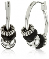 Nine West Silver-Tone Plated Jet and Medium Click-It Hoop Earrings Nine West Silver-Tone Plated Jet and Medium Click-It Hoop Earrings