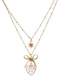 Young at heart. Betsey Johnson's double-row necklace features a fun, fresh look. With a clear heart and bow as its fashionable focal points, it's further embellished with glittering crystals. Approximate length: 16 inches + 3-inch extender. Approximate drop: 1-1/3 inches.