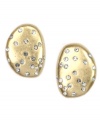Cute as a button. Jones New York's button earrings feature a clip on backing crafted in worn gold tone mixed metal with glass stone accents. Approximate length: 1 inch. Approximate width: 1/2 inch.