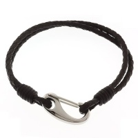 Men's 8 Dark Brown Leather Bracelet With Stainless Steel Clasp Men's 8 Dark Brown Leather Bracelet With Stainless Steel Clasp
