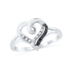 Platinum Plated Sterling Silver Black And White Round Diamond Heart Ring (1/20 cttw)