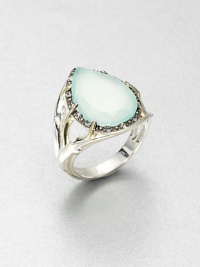 A faceted aqua chalcedony stone surrounded by dazzling white sapphires in a goldtone plated sterling silver setting. Aqua chalcedonyWhite sapphiresSterling silverGoldtone sterling silverWidth, about .8Imported A faceted aqua chalcedony stone surrounded by dazzling white sapphires in a goldtone plated sterling silver setting. Aqua chalcedonyWhite sapphiresSterling silverGoldtone sterling silverWidth, about .8Imported