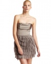 BCBGMAXAZRIA Women's Jacquier Strapless Dress With Pleated Petal Skirt, Hazelnut, 12