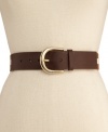This MICHAEL Michael Kors belt brings an unexpected touch with colorblocked pebble leather and a horseshoe buckle.