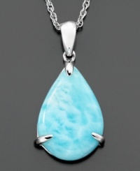 A cool blue shade for placid moods. This beautiful necklace features a pear-cut larimar set in sterling silver. Measures approximately 16 inches with a 2-inch extender; drop measures approximately 1-1/4 inches. A cool blue shade for placid moods. This beautiful necklace features a pear-cut larimar set in sterling silver. Measures approximately 16 inches with a 2-inch extender; drop measures approximately 1-1/4 inches.