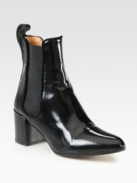Beautifully cut closet staple of shiny Italian leather with easy elastic gores and a stacked heel. Stacked heel, 2½ (65mm)Leather upper with side elastic goresPoint toePull-on styleLeather lining and solePadded insoleMade in Italy Beautifully cut closet staple of shiny Italian leather with easy elastic gores and a stacked heel. Stacked heel, 2½ (65mm)Leather upper with side elastic goresPoint toePull-on styleLeather lining and solePadded insoleMade in Italy