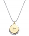 Letter perfection. This sterling silver necklace holds a pendant set in 14k gold and sterling silver plated topped with an F and adorned with crystal for a stunning statement. Approximate length: 18 inches. Approximate drop: 7/8 inch. Approximate drop width: 5/8 inch.