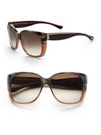 Oversized acetate frames in a modern cat's-eye shape with logo detail written on temple. Available in black with grey shaded lens or brown horn olive with brown gradient lens.100% UV protection Made in Italy Oversized acetate frames in a modern cat's-eye shape with logo detail written on temple. Available in black with grey shaded lens or brown horn olive with brown gradient lens.100% UV protection Made in Italy