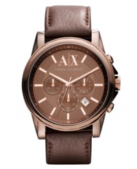 Dark, rich tones enhance this sport performance watch from AX Armani Exchange. Dark, rich tones enhance this sport performance watch from AX Armani Exchange.