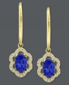 Turn on the brights! Le Vian's stunning earring style highlights oval-cut tanzanite (3/4 ct. t.w.) surrounded by scalloped edges of round-cut diamonds (1/6 ct. t.w.). Crafted in 14k gold. Approximate drop: 7/8 inch.