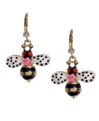 Create a buzz-worthy look with Betsey Johnson's playful bee earrings. Crafted in gold tone mixed metal, multicolored metal bees feature sparkling glass crystal accents. Approximate drop: 1/2 inch. Create a buzz-worthy look with Betsey Johnson's playful bee earrings. Crafted in gold tone mixed metal, multicolored metal bees feature sparkling glass crystal accents. Approximate drop: 1/2 inch.
