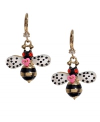 Create a buzz-worthy look with Betsey Johnson's playful bee earrings. Crafted in gold tone mixed metal, multicolored metal bees feature sparkling glass crystal accents. Approximate drop: 1/2 inch.