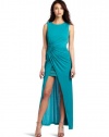 BCBGMAXAZRIA Women's Ariel Draped Long Stud Detail Gown, Jade, Small