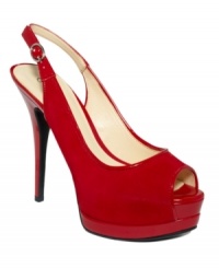 The suede and faux-patent finish of these striking GUESS Glenisa peep-toe platform slingbacks will make you the envy of the dance floor. The suede and faux-patent finish of these striking GUESS Glenisa peep-toe platform slingbacks will make you the envy of the dance floor.