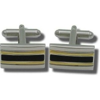 Geoffrey Beene polished rhodium rectangle cufflinks with gold and black inside trim - One Size Geoffrey Beene polished rhodium rectangle cufflinks with gold and black inside trim - One Size