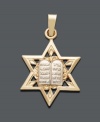 Add intricate style to express your faith. This ornate pendant features a cut-out star with the commandments at center. Crafted in 14k gold and 14k white gold. Approximate drop width: 1/2 inch. Approximate drop length: 1 inch.