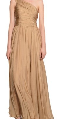 HALSTON HERITAGE Beautiful Khaki Ruched Silk Chiffon Evening Gown Dress