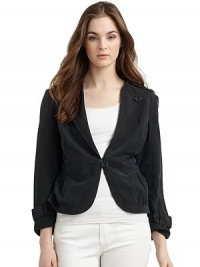 THE LOOKThe original washable silkV-neckline with abbreviated lapelFront button closureLong sleeves with button tabsEpaulettesPrincess seamsFront patch pockets with gathered detailsPrincess seamsGathered back hemTHE FITAbout 22 from shoulder to hemTHE MATERIALSilkCARE & ORIGINMachine wash ImportedModel shown is 5'10 (178cm) wearing US size 4. THE LOOKThe original washable silkV-neckline with abbreviated lapelFront button closureLong sleeves with button tabsEpaulettesPrincess seamsFront patch pockets with gathered detailsPrincess seamsGathered back hemTHE FITAbout 22 from shoulder to hemTHE MATERIALSilkCARE & ORIGINMachine wash ImportedModel shown is 5'10 (178cm) wearing US size 4.