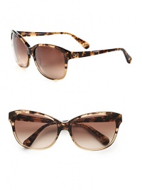 These retro-inspired, acetate frames have modern appeal. Available in demi smoke with smoke gradient lens or demi brown with brown gradient lens. Logo temples100% UV protectionImported