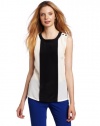 Trina Turk Women's Colorblock Cassidy Top, Ivory/Noir, Large