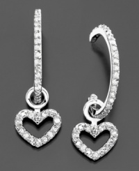 Dangling heart charms add extra sparkle to these eye-catching earrings by Victoria Townsend. Features round-cut diamonds (1/4 ct. t.w.) set in sterling silver. Approximate diameter: 1/2 inch. Approximate drop: 1-1/4 inches. Dangling heart charms add extra sparkle to these eye-catching earrings by Victoria Townsend. Features round-cut diamonds (1/4 ct. t.w.) set in sterling silver. Approximate diameter: 1/2 inch. Approximate drop: 1-1/4 inches.