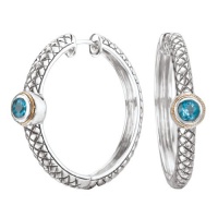 925 Silver & Blue Topaz Modern Hoop Earrings with 18k Gold Accents 925 Silver & Blue Topaz Modern Hoop Earrings with 18k Gold Accents