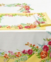 Gorgeous florals inspired by the art of Vera Neumann frame Rose Bouquet napkins in spring-perfect pinks, yellows and greens. Gorgeous florals inspired by the art of Vera Neumann frame Rose Bouquet napkins in spring-perfect pinks, yellows and greens.