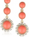 Anne Klein Socialite Gold-Tone Coral Colored Linear Crystal Accents  Drop Earrings