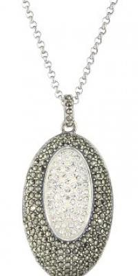 Judith Jack Impact Silver Sterling Silver, Marcasite and Crystal Oval Drop Pendant Necklace Judith Jack Impact Silver Sterling Silver, Marcasite and Crystal Oval Drop Pendant Necklace