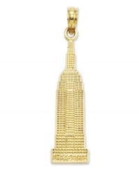 One of New York City's most iconic buildings now shimmers upon your neck or wrist! This Empire State Building charm is intricately crafted of 14k gold. Chain not included. Approximate drop length: 1-1/4 inches. Approximate drop width: 3/10 inch.