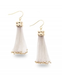 The fluid, graceful form of Lauren by Ralph Lauren's chain tassel drop earrings makes them an elegant addition to your wardrobe. Crafted in silver and gold tone mixed metal. Approximate drop: 2-1/4 inches. The fluid, graceful form of Lauren by Ralph Lauren's chain tassel drop earrings makes them an elegant addition to your wardrobe. Crafted in silver and gold tone mixed metal. Approximate drop: 2-1/4 inches.
