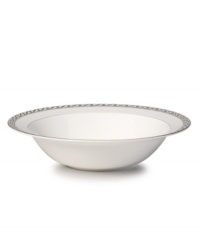 Endlessly elegant, Mikasa's Infinity Band vegetable bowl features fine white porcelain trimmed with ribbons of platinum and dots. Endlessly elegant, Mikasa's Infinity Band vegetable bowl features fine white porcelain trimmed with ribbons of platinum and dots.