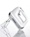 New in the mix from Cuisinart. Enjoy the power of 9-speed hand mixer equipped with handy attachments and its very own snap-on storage case. It's time to whip up fluffy meringues, knead some dough, clean it up and go! SmoothStart™ feature with 3 low mixing speeds eliminates splattering. Three-year limited warranty. Model HM-90S.