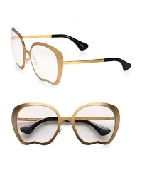 An instant cult classic, these retro-inspired, apple-shaped design in lightweight brushed metal with logo temples. Available in brushed goldtone metal with crystal lens.Metal logo temples100% UV protectionMade in Italy