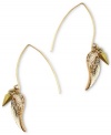 Take off with RACHEL Rachel Roy! These fun feather earrings charm the competition with crystal accents. Crafted in a worn gold tone mixed metal setting. Approximate drop: 2-1/8 inches. Approximate diameter: 3/8 inch.