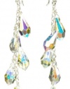 Sterling Silver Swarovski Elements Crystal Aurora Borealis Faceted Multi-Teardrop Earrings