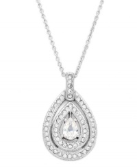 A subtle drop of shimmer. Eliot Danori's elegant style features an intricate teardrop-shaped cubic zirconia surrounded by two rows of round-cut crystals (1/3 ct. t.w.). Set in silver tone mixed metal. Approximate length: 16 inches + 2-inch extender. Approximate drop: 1 inch. A subtle drop of shimmer. Eliot Danori's elegant style features an intricate teardrop-shaped cubic zirconia surrounded by two rows of round-cut crystals (1/3 ct. t.w.). Set in silver tone mixed metal. Approximate length: 16 inches + 2-inch extender. Approximate drop: 1 inch.