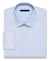 Regular fit, long sleeve shirt with spread collar. Button front with angle cut barrel cuffs. Clean front, no pockets. Rounded hem. Regular fit, long sleeve shirt with spread collar. Button front with angle cut barrel cuffs. Clean front, no pockets. Rounded hem.