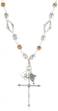 Lucky Brand Beaded Silver-Color Smokey Topaz Cross Charm Necklace, 18 Lucky Brand Beaded Silver-Color Smokey Topaz Cross Charm Necklace, 18