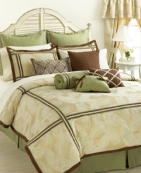 The Juliette comforter set from Vida by Eva Mendes redefines romance with its refreshing color palette and unique feminine accents. The comforter and shams feature a sophisticated fern motif embellished with ribbon trim detail and a rich chocolate border, while the solid green bedskirt grounds the look in clean, modern style. (Clearance) The Juliette comforter set from Vida by Eva Mendes redefines romance with its refreshing color palette and unique feminine accents. The comforter and shams feature a sophisticated fern motif embellished with ribbon trim detail and a rich chocolate border, while the solid green bedskirt grounds the look in clean, modern style. (Clearance)