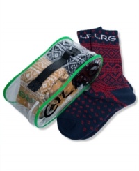 Give the gift of cozy feet, this LRG set comes with 3 pairs of stylishly printed socks. Give the gift of cozy feet, this LRG set comes with 3 pairs of stylishly printed socks.