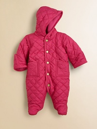 Baby keeps warm from head to toe in a cozy hooded bunting, rendered in sleek diamond-quilted microfiber and lined in soft-to-the-touch winter fleece.Attached hoodLong sleevesFull-snap frontFront patch pocketsCorduroy trimConcealed bottom snapsFully linedPolyesterMachine washImported Please note: Number of snaps/buttons may vary depending on size ordered. Baby keeps warm from head to toe in a cozy hooded bunting, rendered in sleek diamond-quilted microfiber and lined in soft-to-the-touch winter fleece.Attached hoodLong sleevesFull-snap frontFront patch pocketsCorduroy trimConcealed bottom snapsFully linedPolyesterMachine washImported Please note: Number of snaps/buttons may vary depending on size ordered.