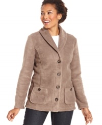 Layer Karen Scott's fleece jacket with anything from jeans and a tee to sporty lounge pants. It's an essential that works all season long! Layer Karen Scott's fleece jacket with anything from jeans and a tee to sporty lounge pants. It's an essential that works all season long!