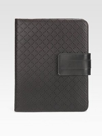 Diamante leather with leather trim.Velcro® flap closureAccomodates the iPad2®8½W x 9¾H x 1DMade in Italy Diamante leather with leather trim.Velcro® flap closureAccomodates the iPad2®8½W x 9¾H x 1DMade in Italy