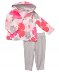Carter's pairs florals and stripes to make this adorable hoodie and pants set. Carter's pairs florals and stripes to make this adorable hoodie and pants set.