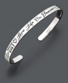 Inspirational jewelry makes the perfect gift for the friend who needs a little encouragement. This beautiful cuff is crafted in sterling silver and features the words, Love Life Be Brave. Approximate diameter: 2-1/2 inches.