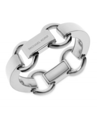 Slip on this linked style for the perfect finishing touch. This Michael Kors bracelet features chunky details with engraved logos. Crafted in silver tone brass. Approximate length: 8 inches. Approximate width: 1 inch. Slip on this linked style for the perfect finishing touch. This Michael Kors bracelet features chunky details with engraved logos. Crafted in silver tone brass. Approximate length: 8 inches. Approximate width: 1 inch.
