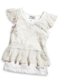 GUESS Kids Girls Little Girl Lace Top with Tank, OFF WHITE (4) GUESS Kids Girls Little Girl Lace Top with Tank, OFF WHITE (4)