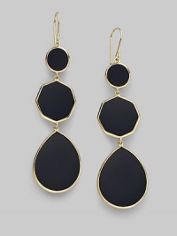 From the Rock Candy Collection. Black onyx in a round, octagonal and teardrop design with 18K yellow gold trim.Onyx 18K yellow gold Length, about 2¾ Width, about ¾ Ear wires Imported 